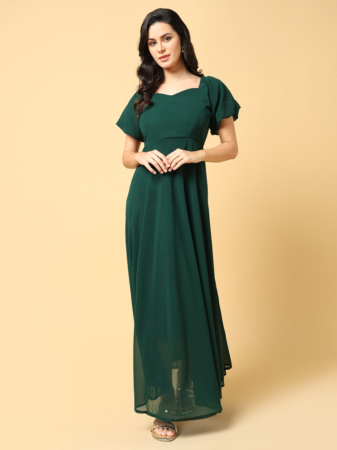 Women Solid Green Fit and Flare Dress