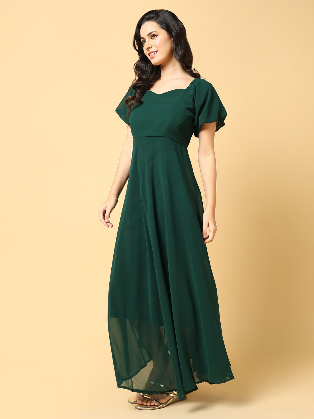 Women Solid Green Fit and Flare Dress