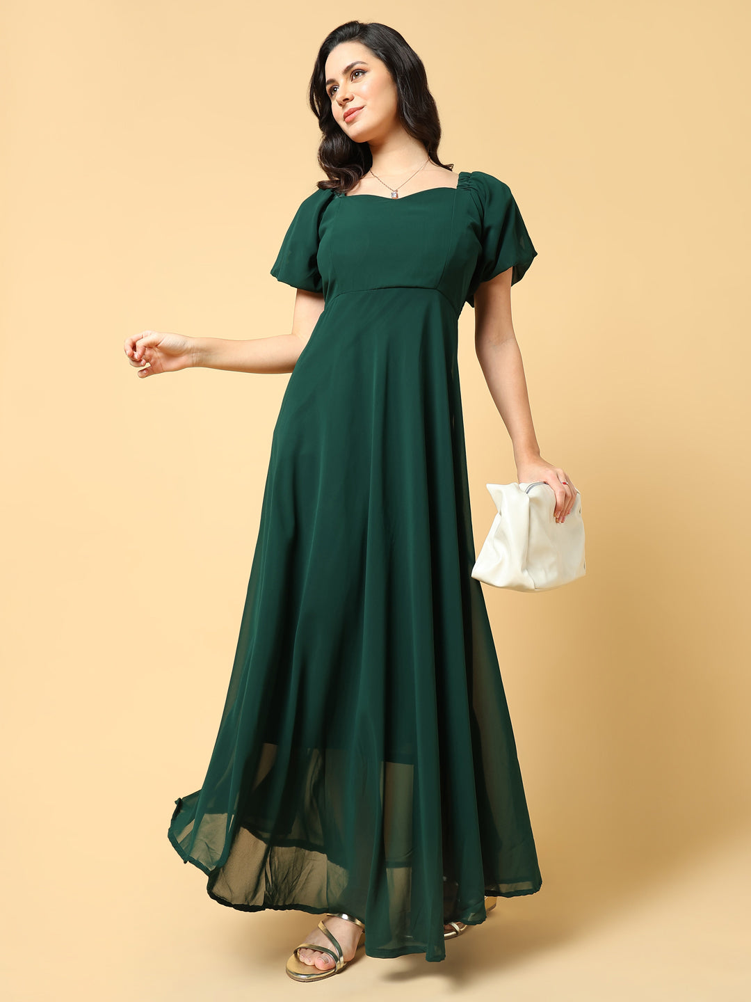 Women Solid Green Fit and Flare Dress