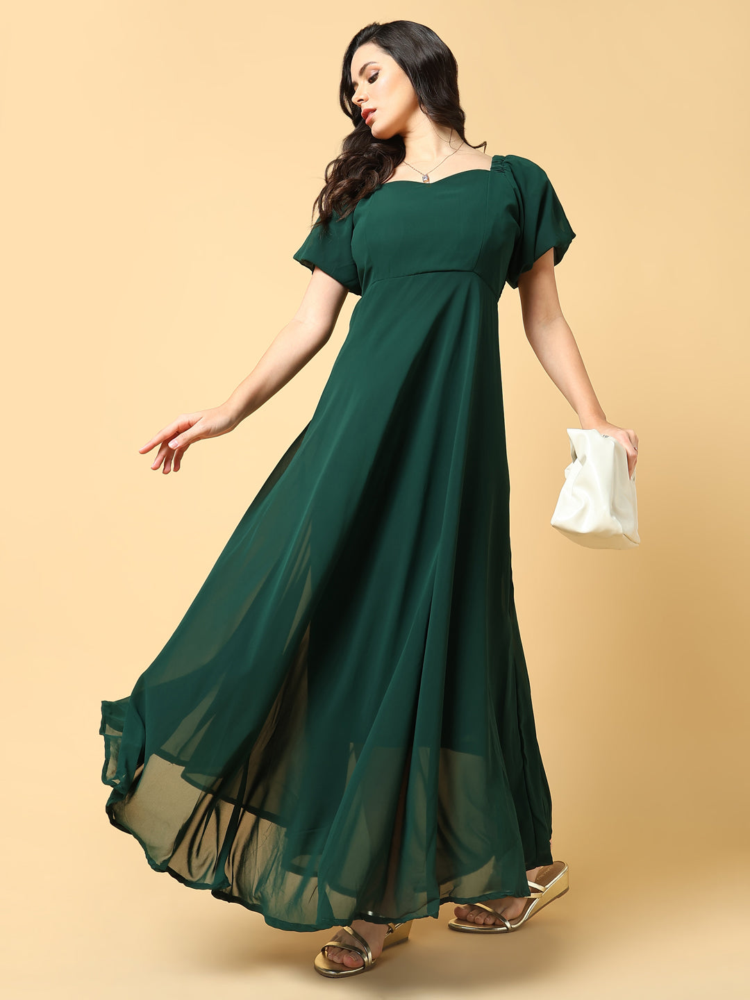 Women Solid Green Fit and Flare Dress