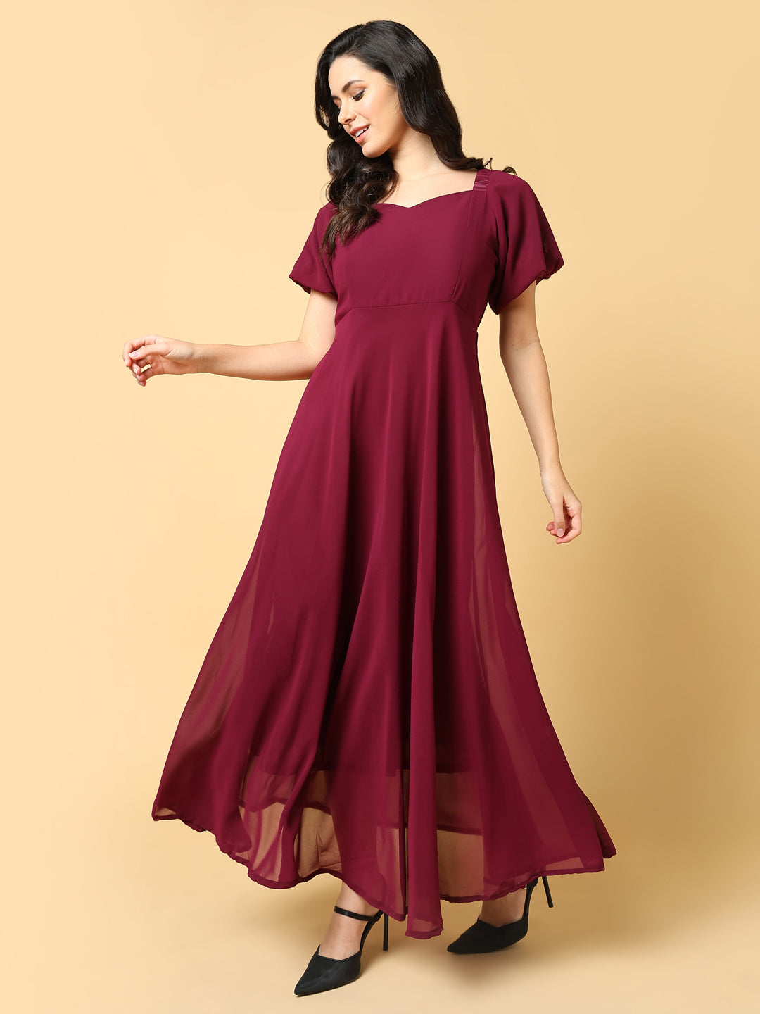 Women Solid Red Fit and Flare Dress