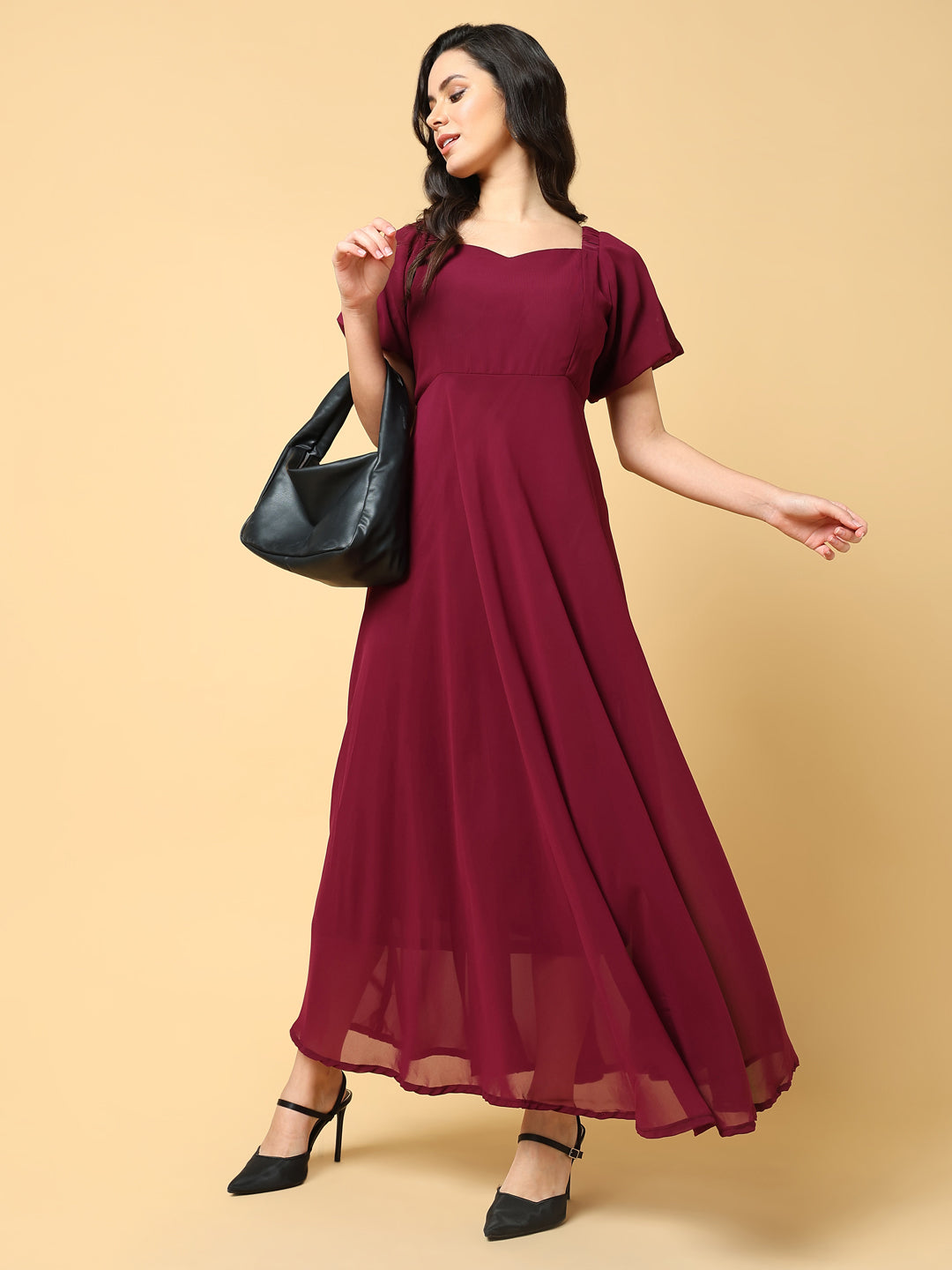 Women Solid Red Fit and Flare Dress