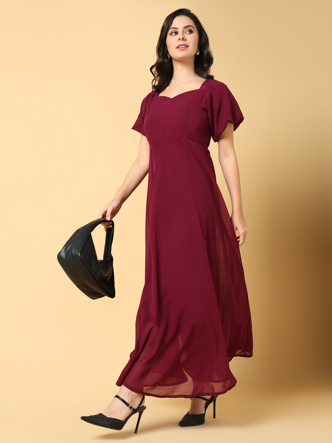 Women Solid Red Fit and Flare Dress