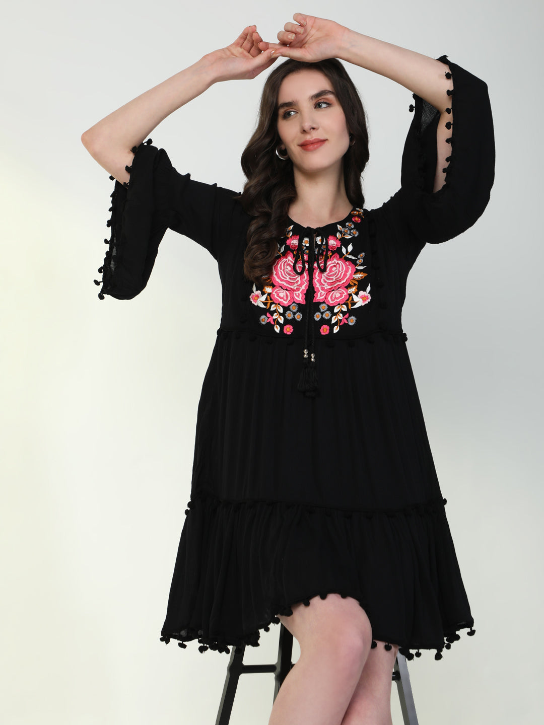 Women Floral Black Empire Dress