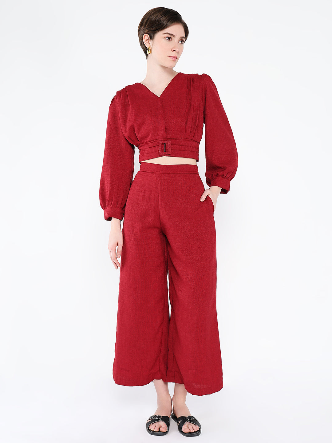 Women Red Solid Co Ords Set