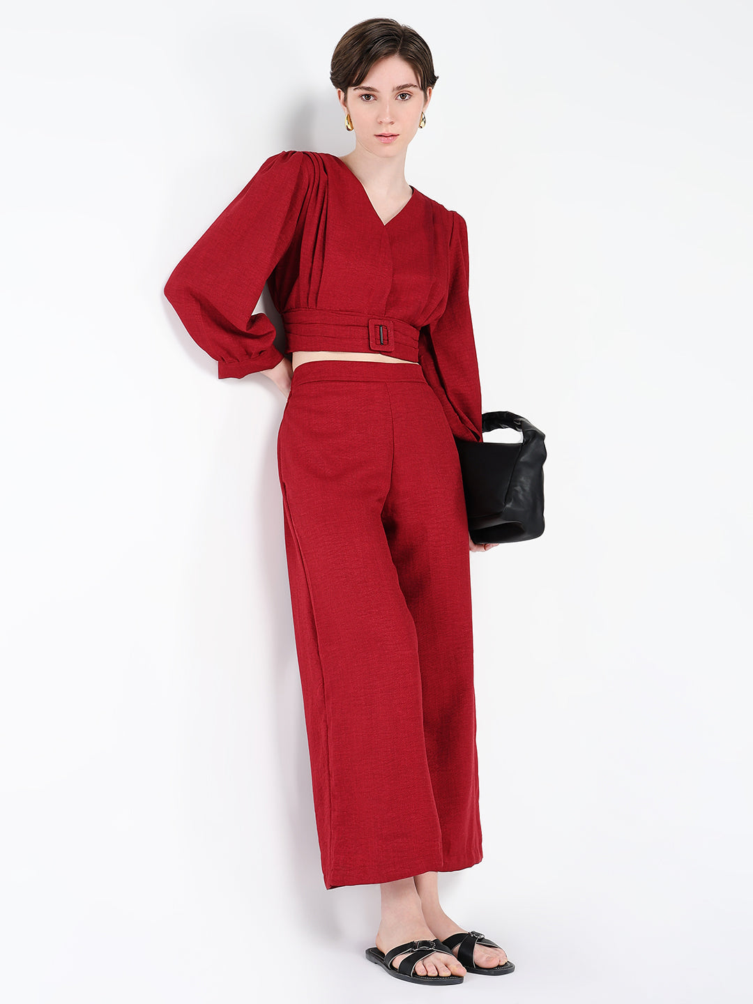 Women Red Solid Co Ords Set