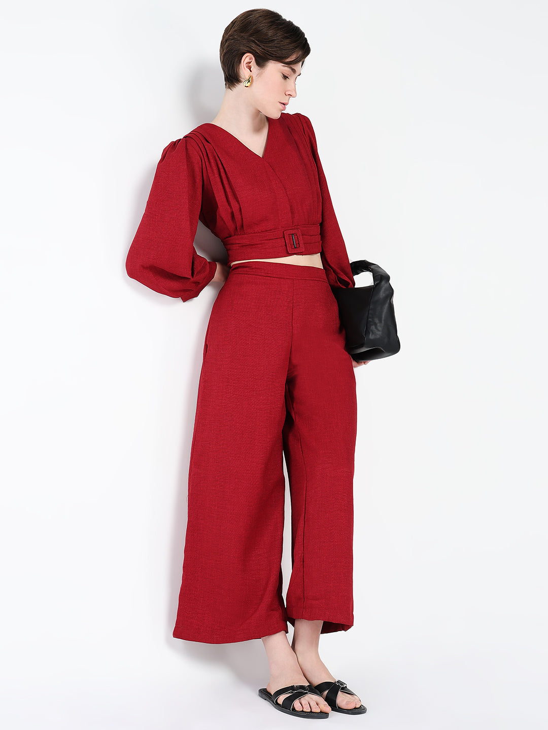 Women Red Solid Co Ords Set