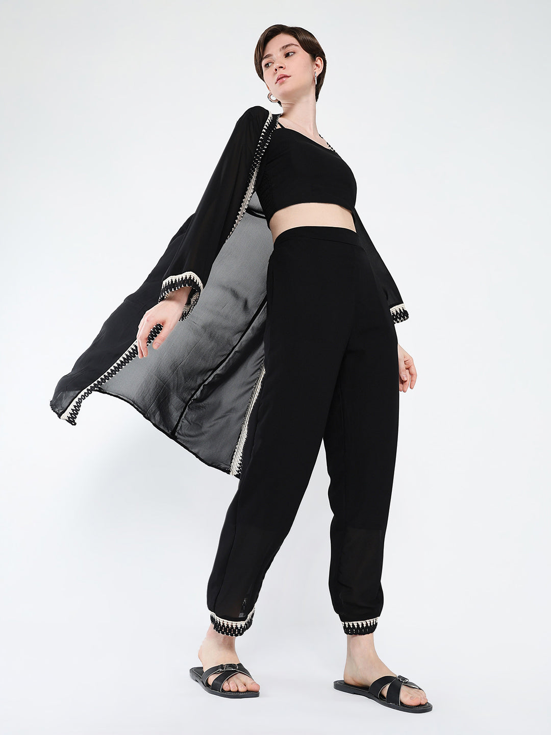 Women Black Solid Co Ords Set with Shrug