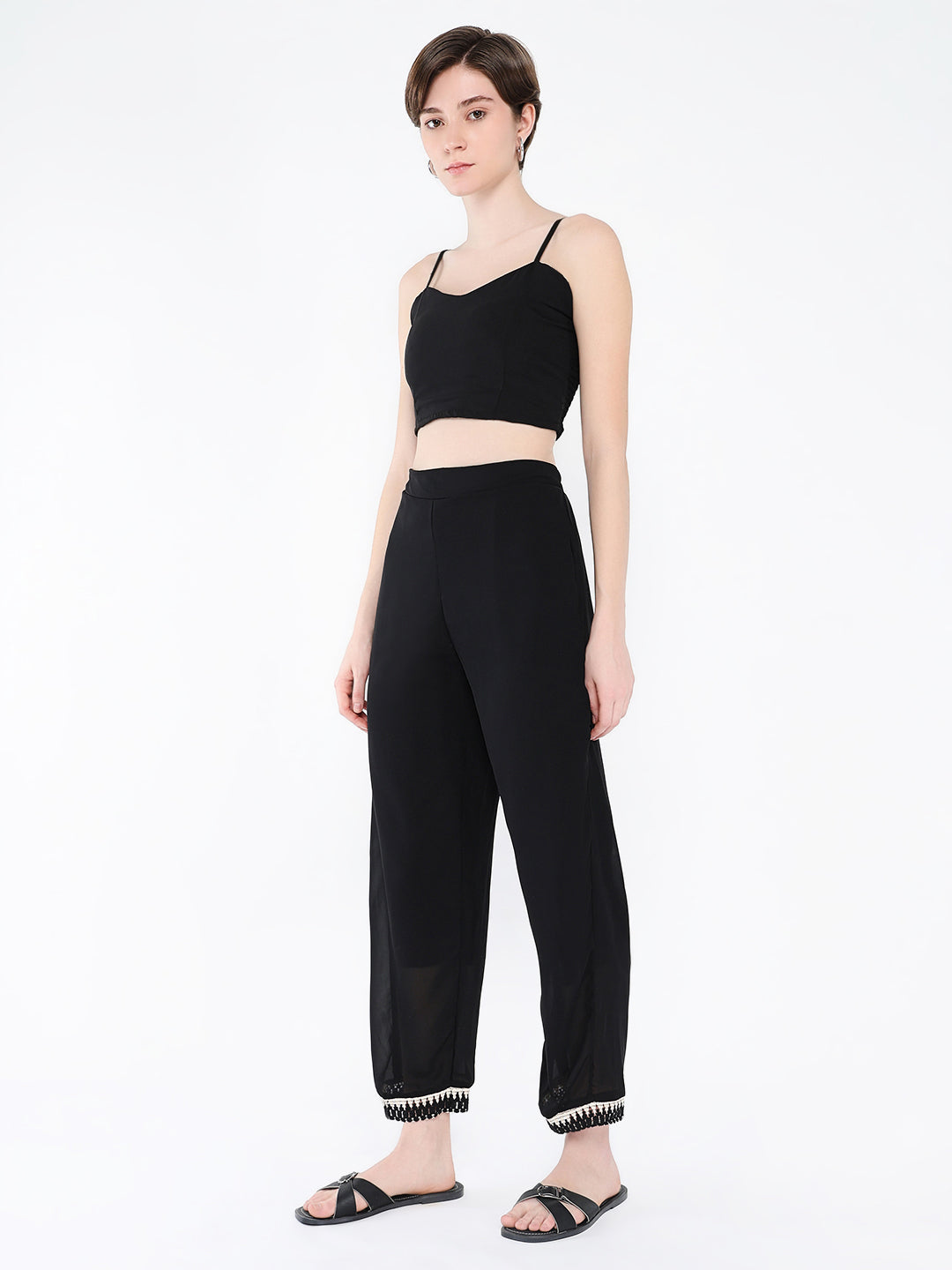 Women Black Solid Co Ords Set with Shrug