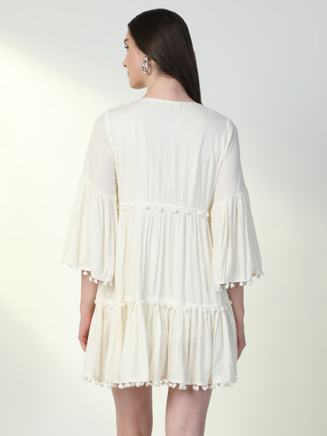 Women Solid Off White A-Line Dress