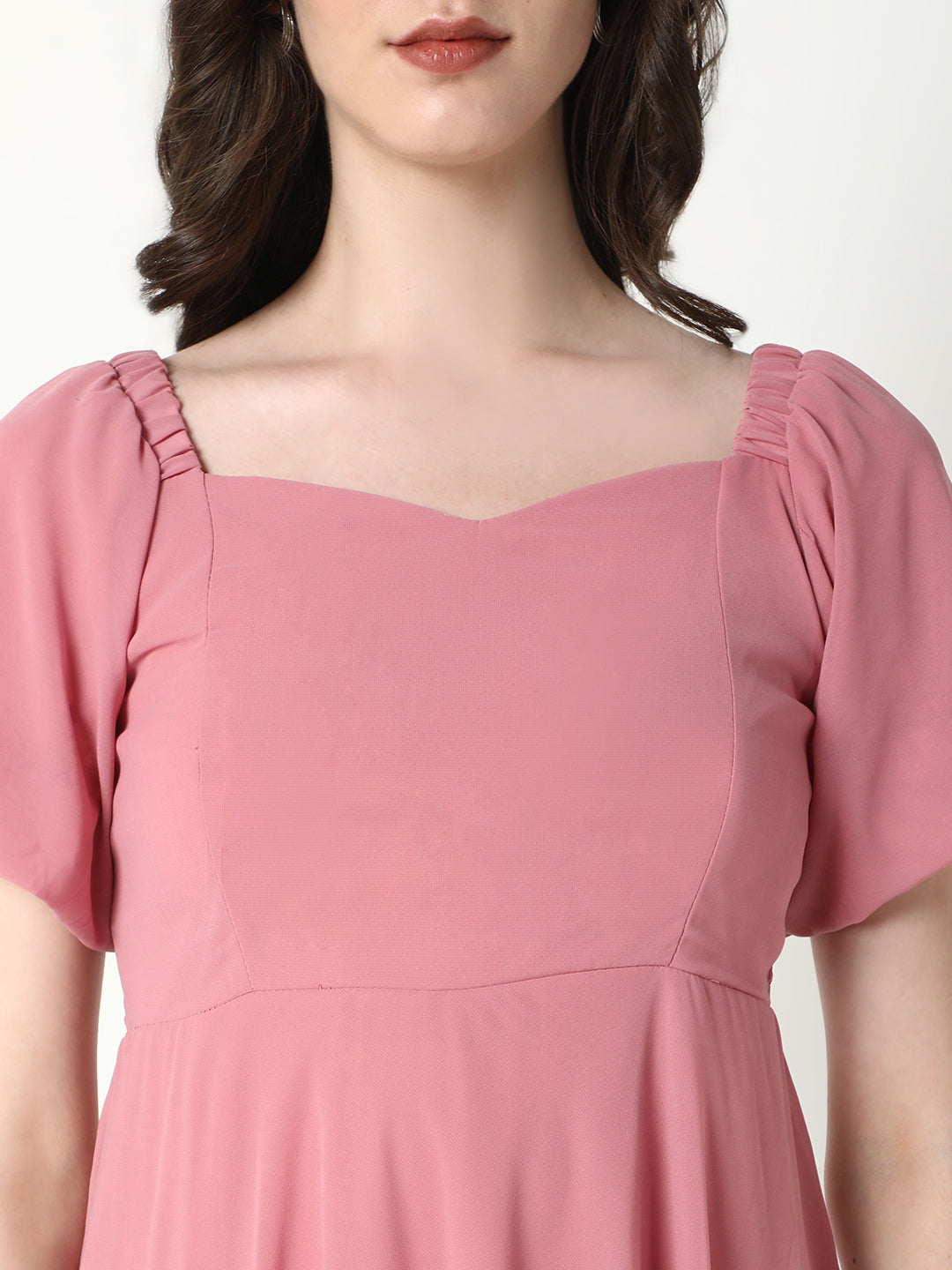 Women Solid Pink Flared Dress