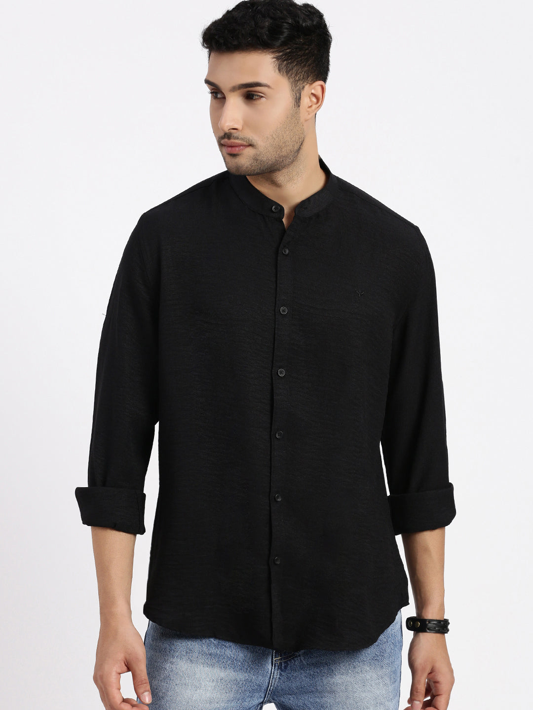 Men Black Solid Slim Fit Shirt