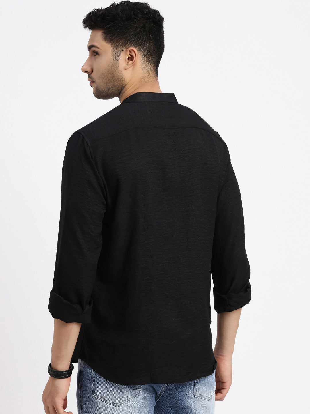 Men Black Solid Slim Fit Shirt