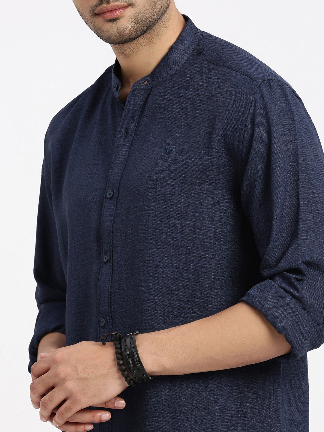 Men Navy Blue Solid Slim Fit Shirt