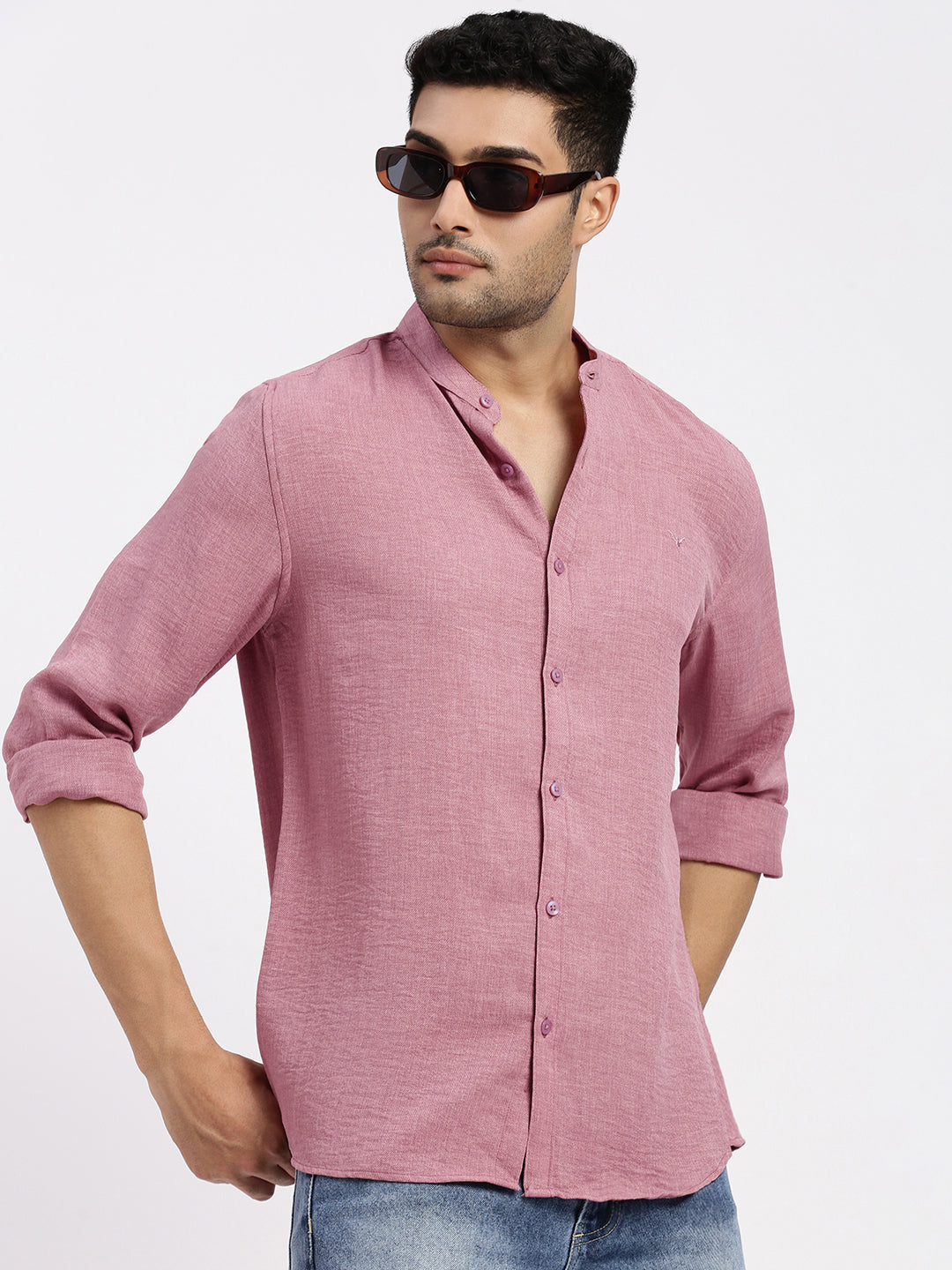 Men Mauve Solid Slim Fit Shirt