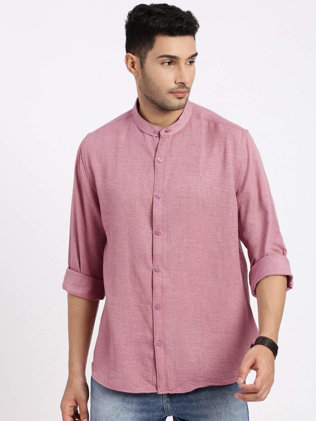 Men Mauve Solid Slim Fit Shirt