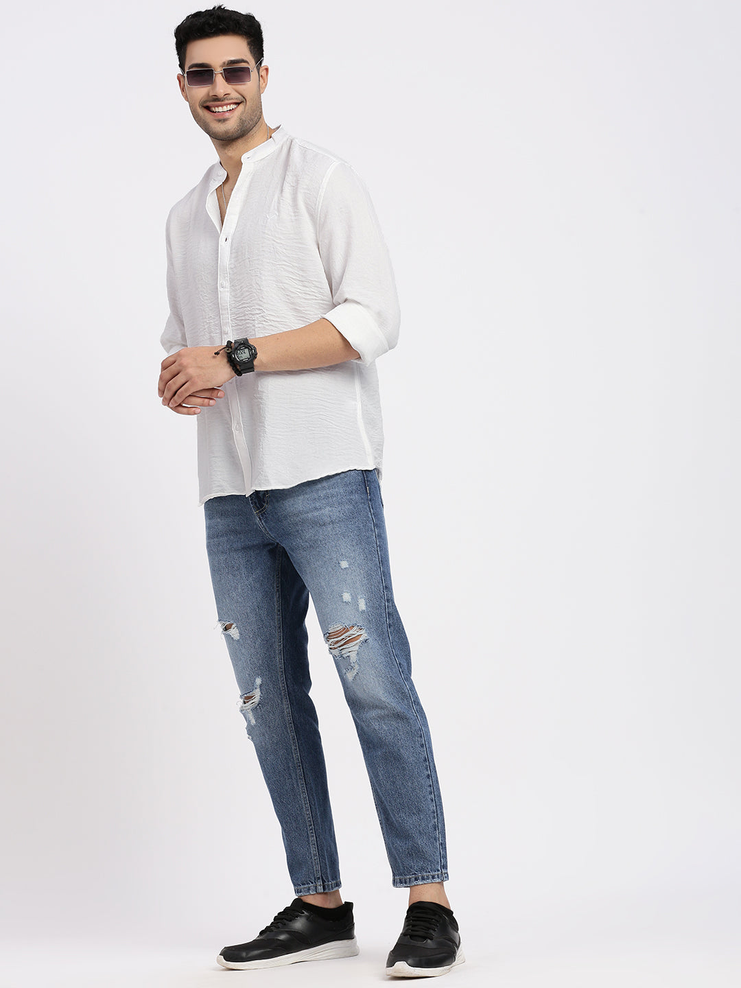 Men White Solid Slim Fit Shirt