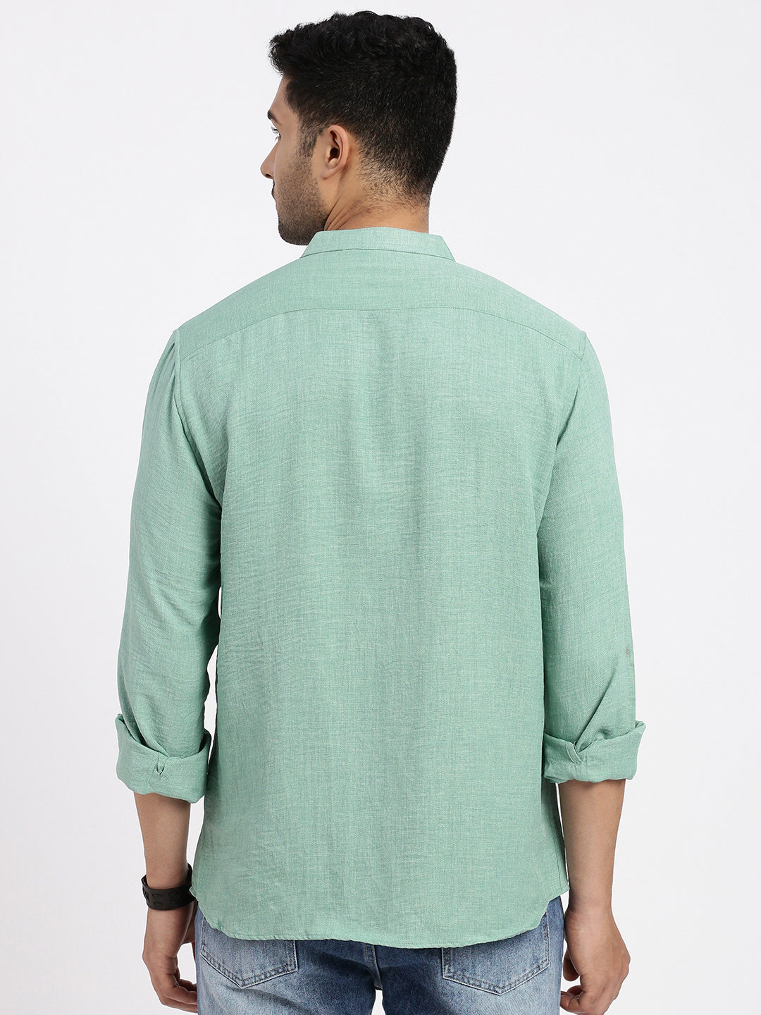 Men Green Solid Slim Fit Shirt