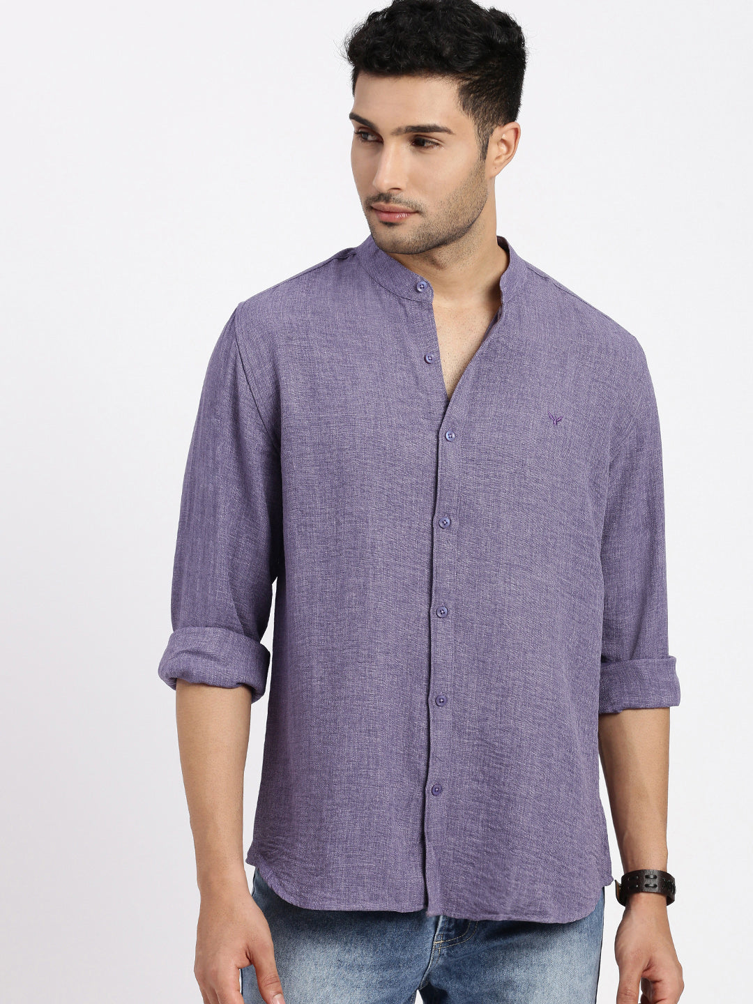 Men Purple Solid Slim Fit Shirt