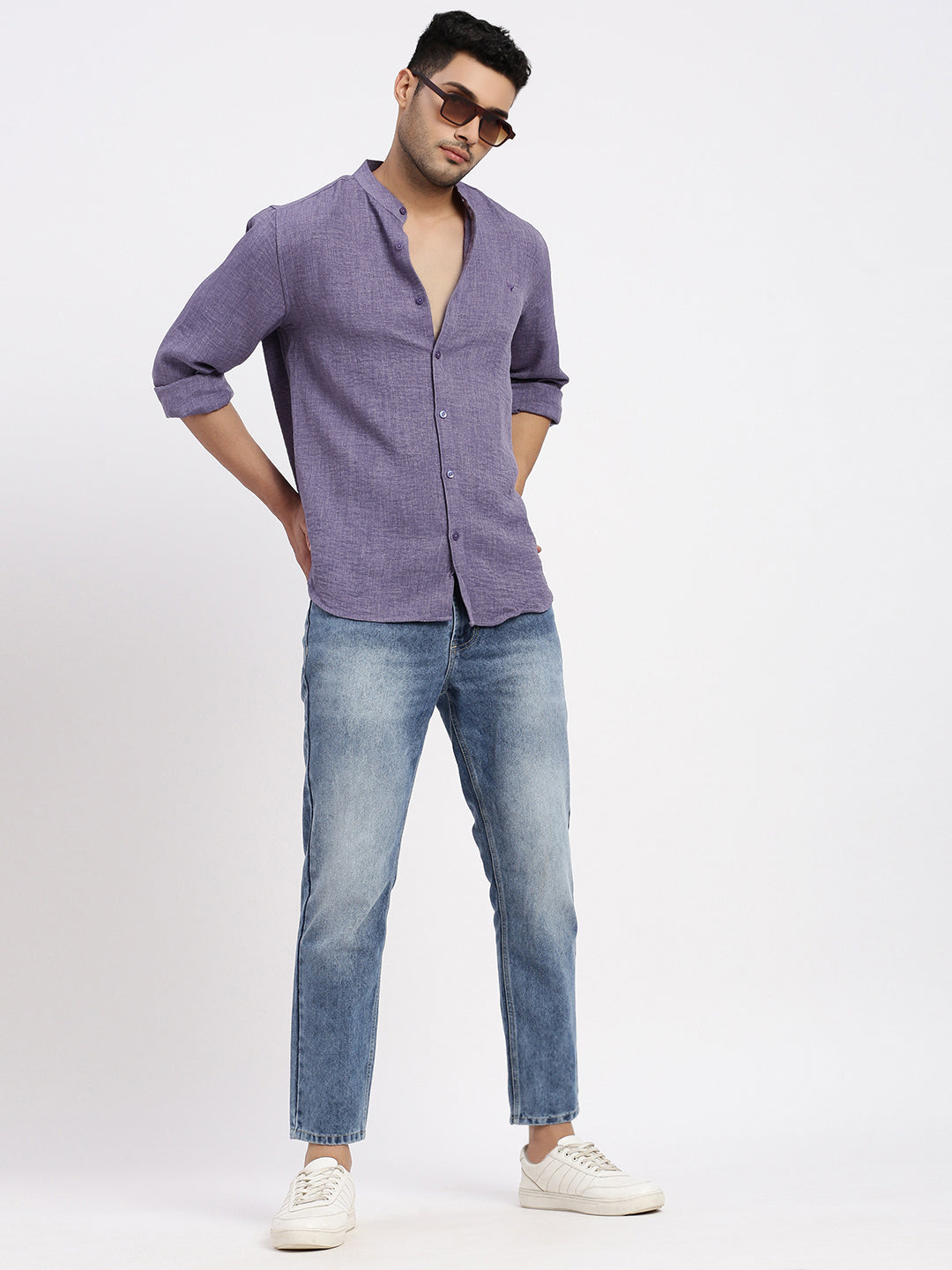 Men Purple Solid Slim Fit Shirt