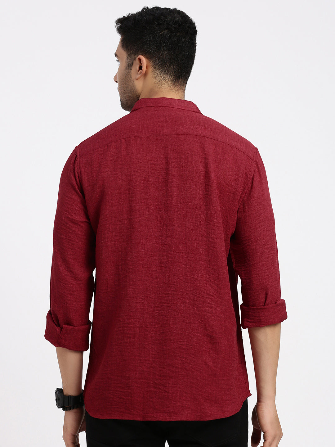 Men Red Solid Slim Fit Shirt