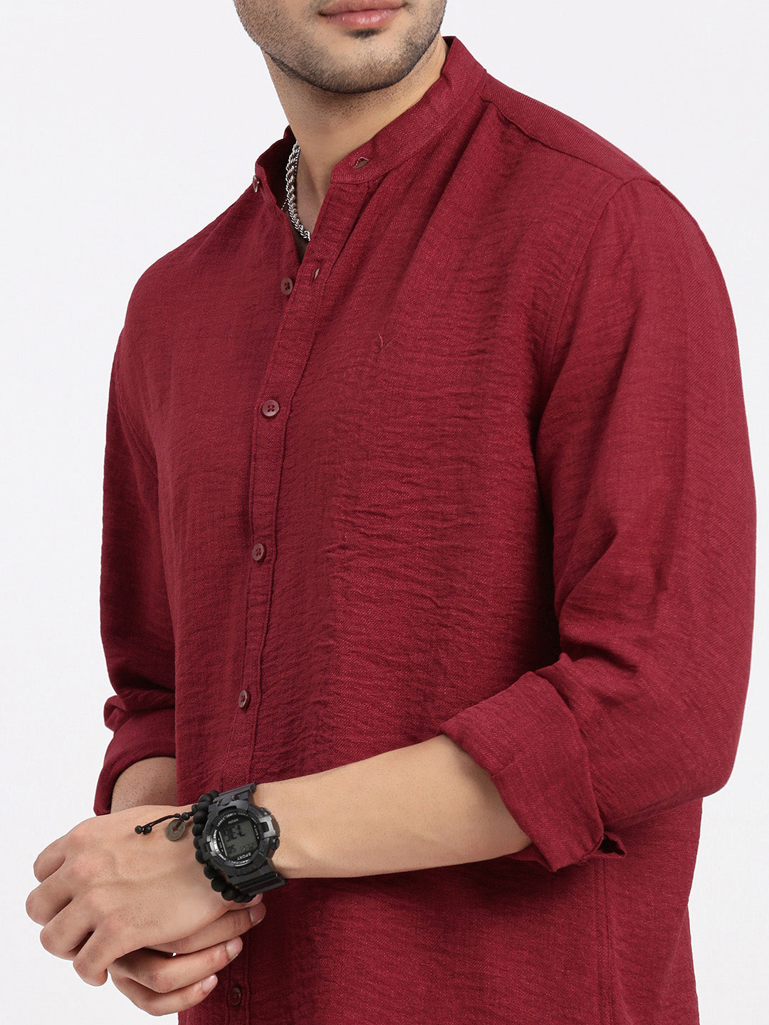 Men Red Solid Slim Fit Shirt