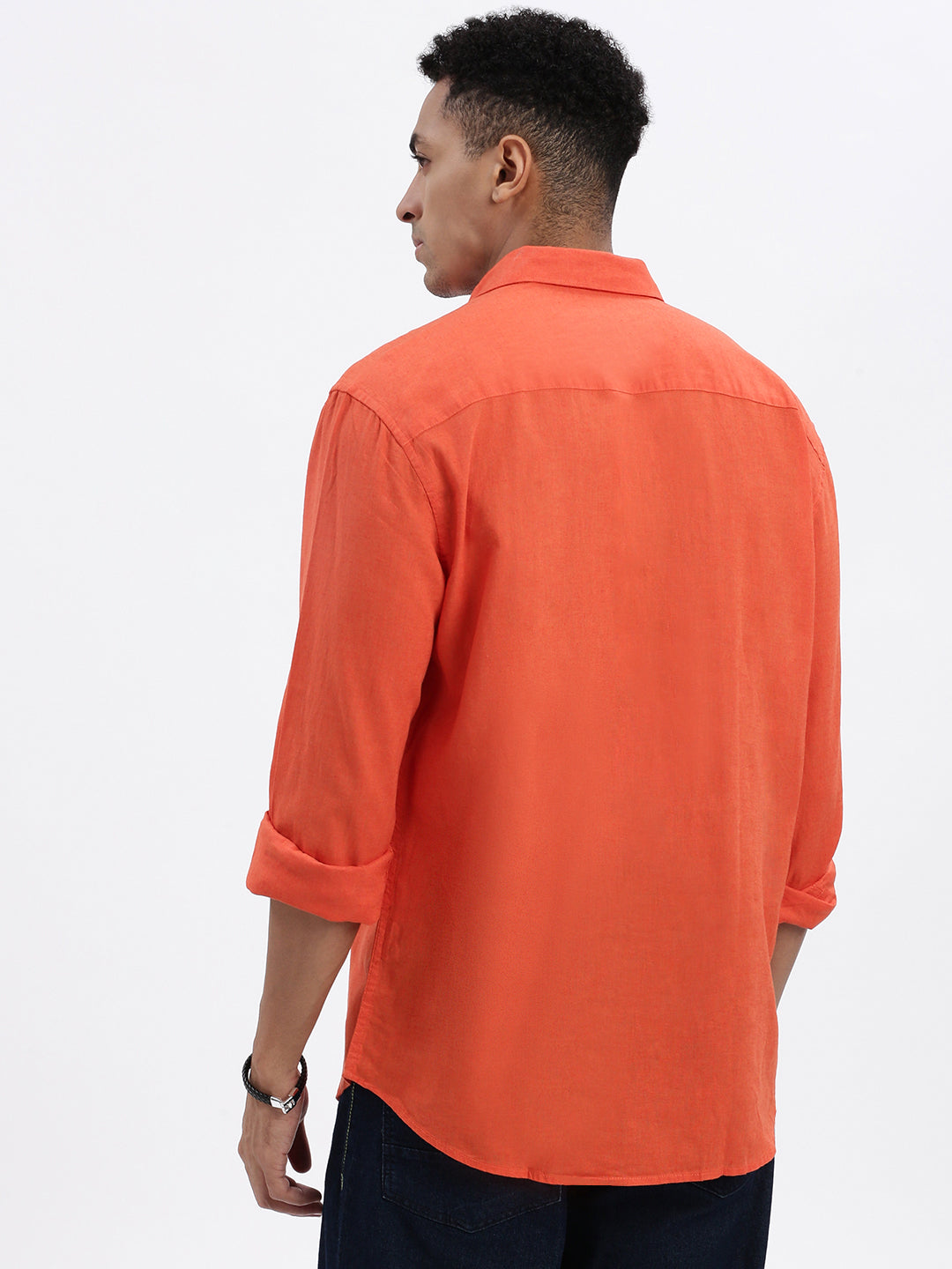 Men Orange Solid Slim Fit Shirt