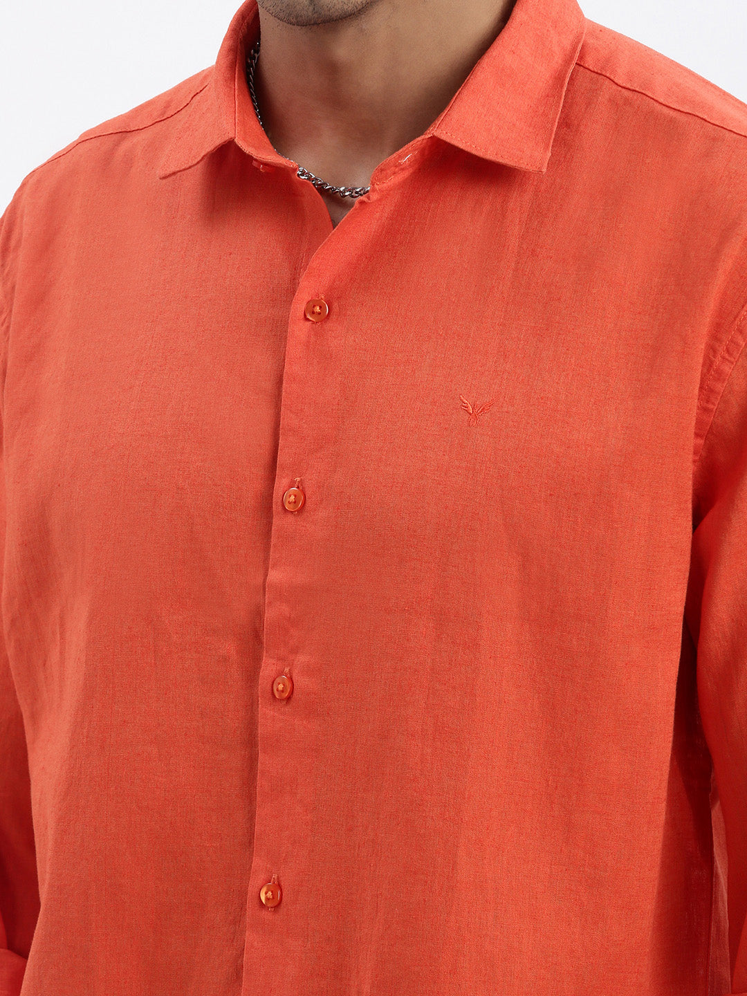 Men Orange Solid Slim Fit Shirt