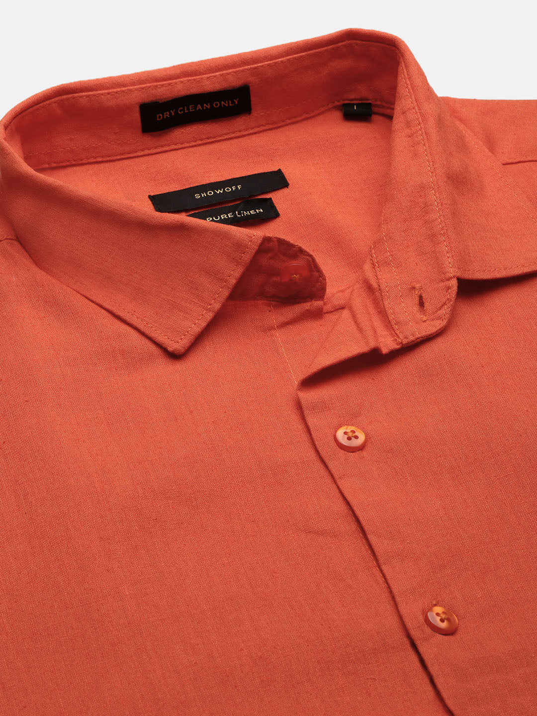 Men Orange Solid Slim Fit Shirt