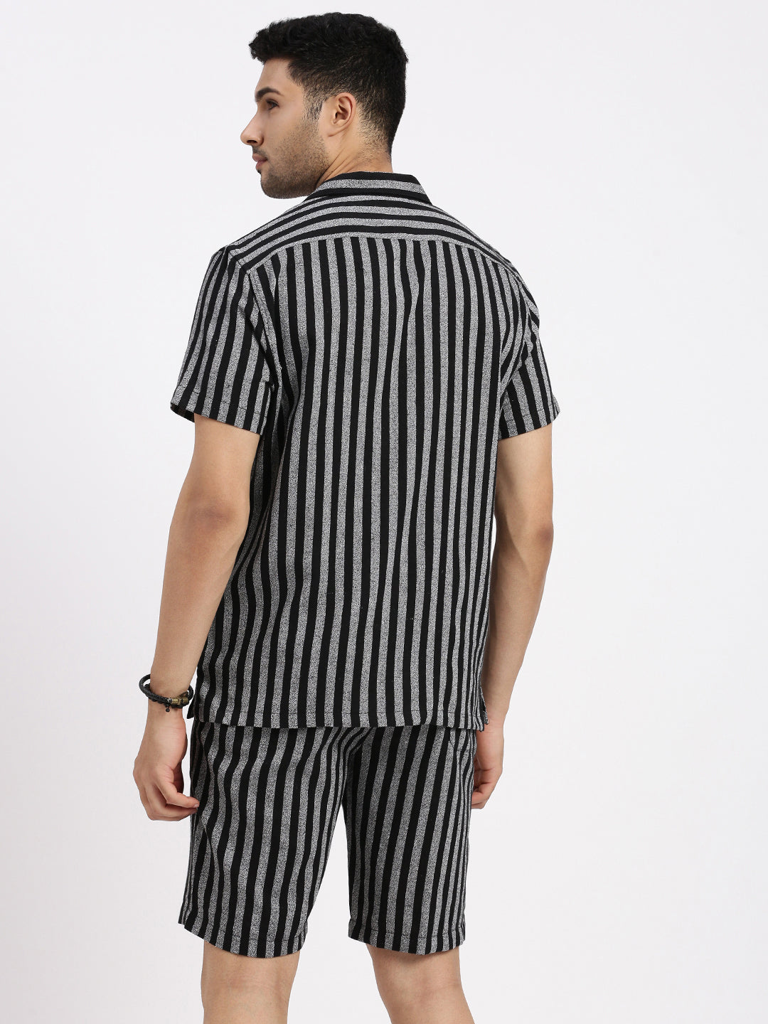 Men Black Striped Co Ords Set