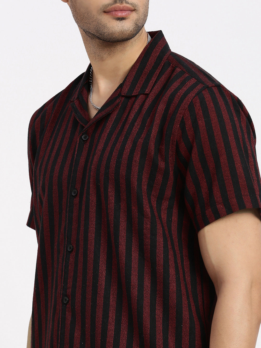 Men Red Striped Co Ords Set