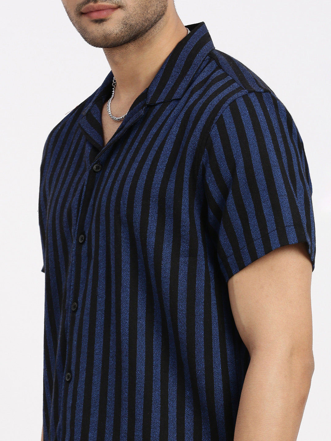 Men Navy Blue Striped Co Ords Set