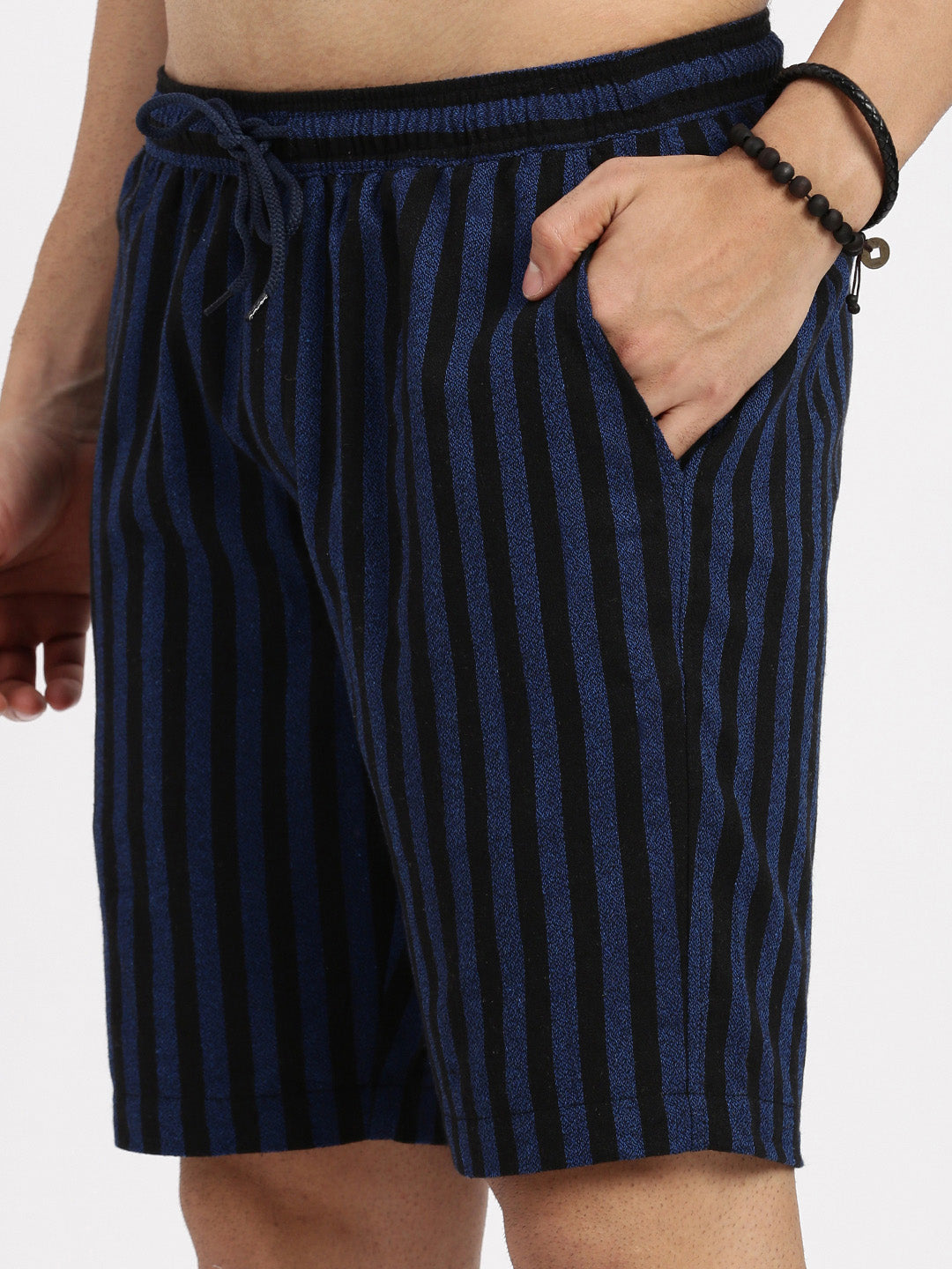 Men Navy Blue Striped Co Ords Set