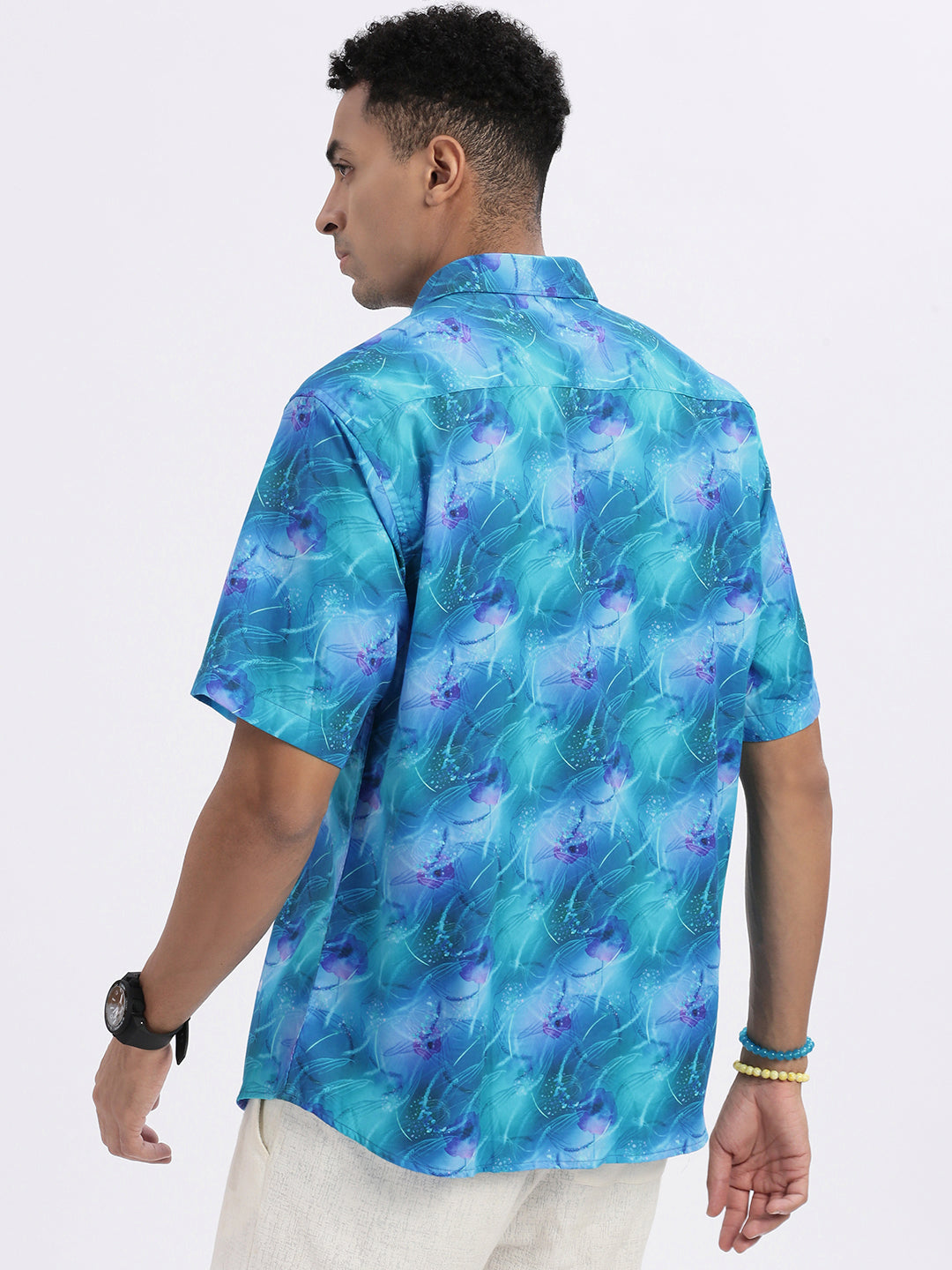 Men Blue Abstract Slim Fit Shirt