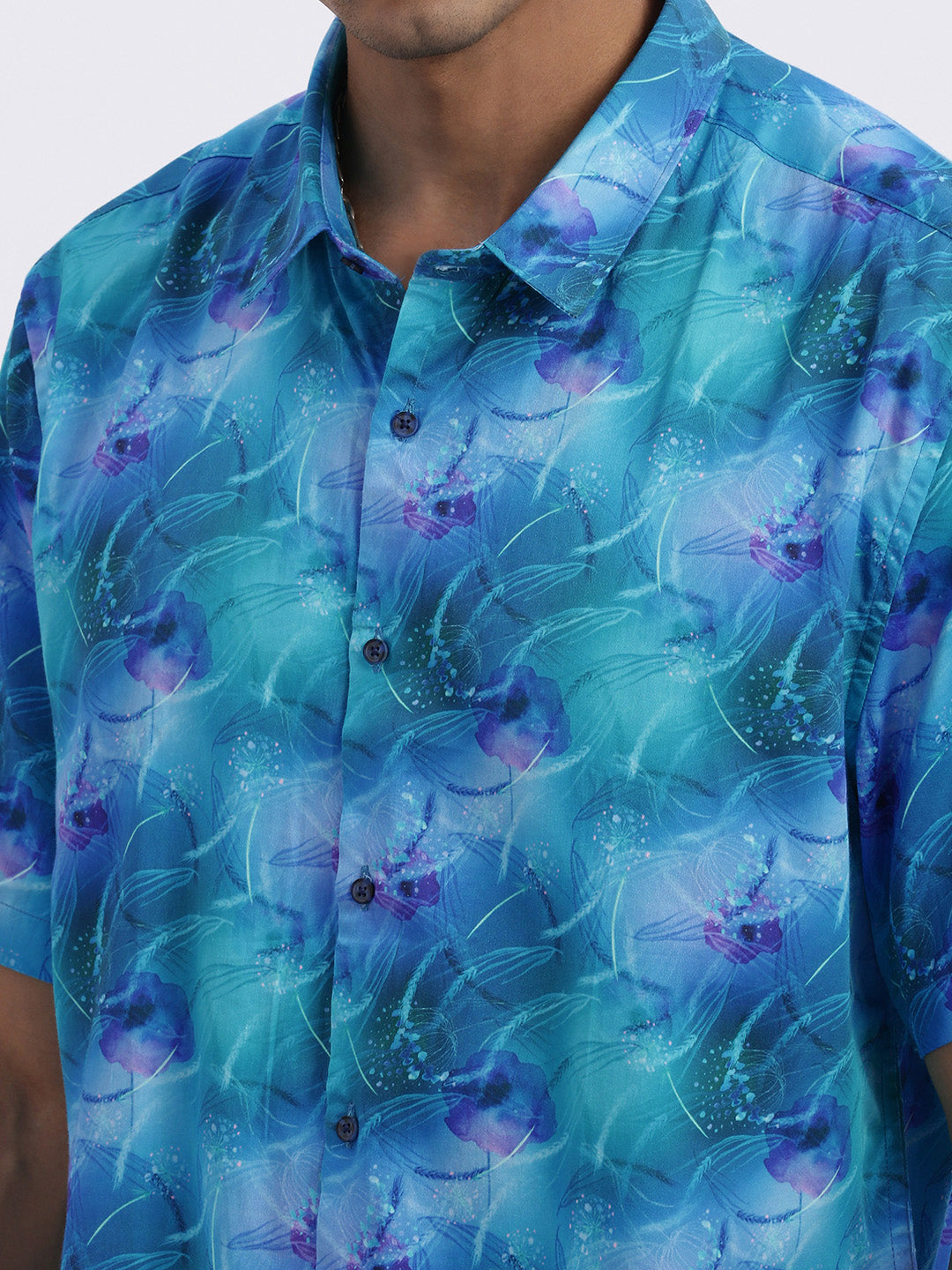 Men Blue Abstract Slim Fit Shirt