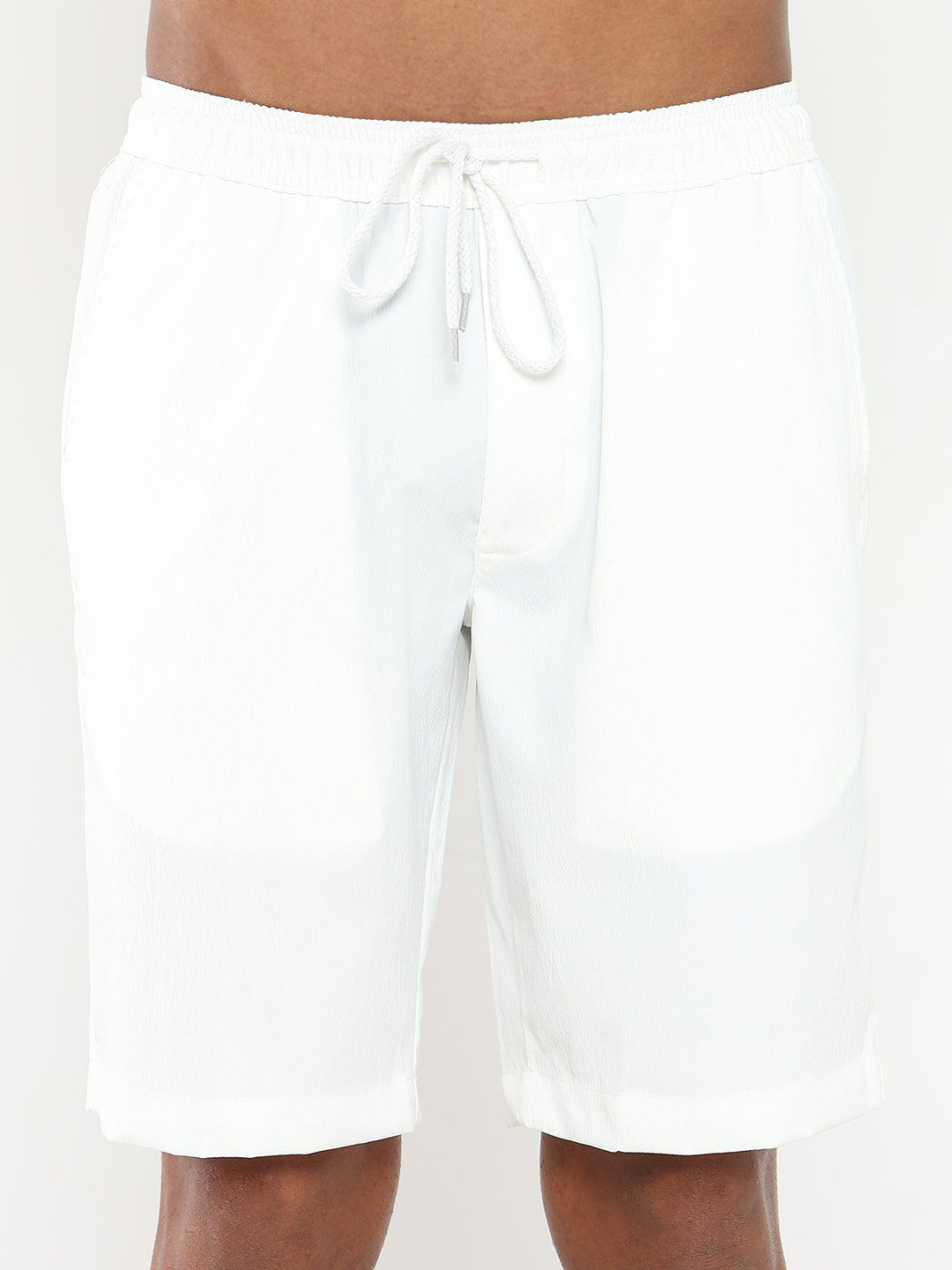 Men White Solid Co Ords Set