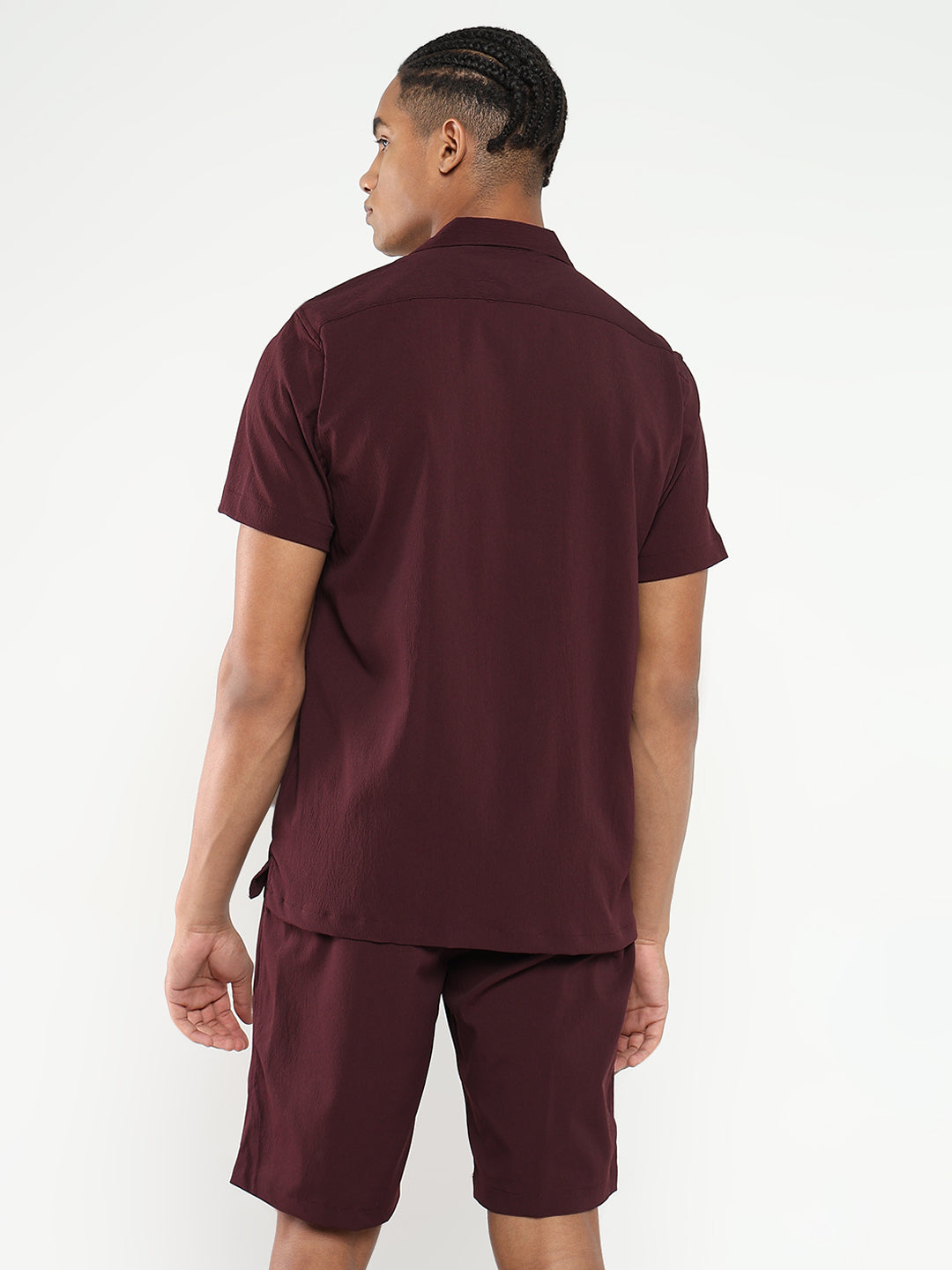 Men Maroon Solid Co Ords Set