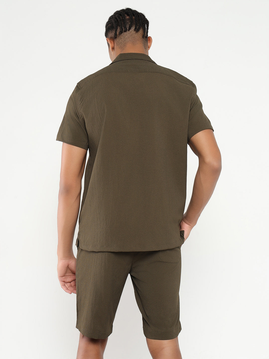 Men Olive Solid Co Ords Set