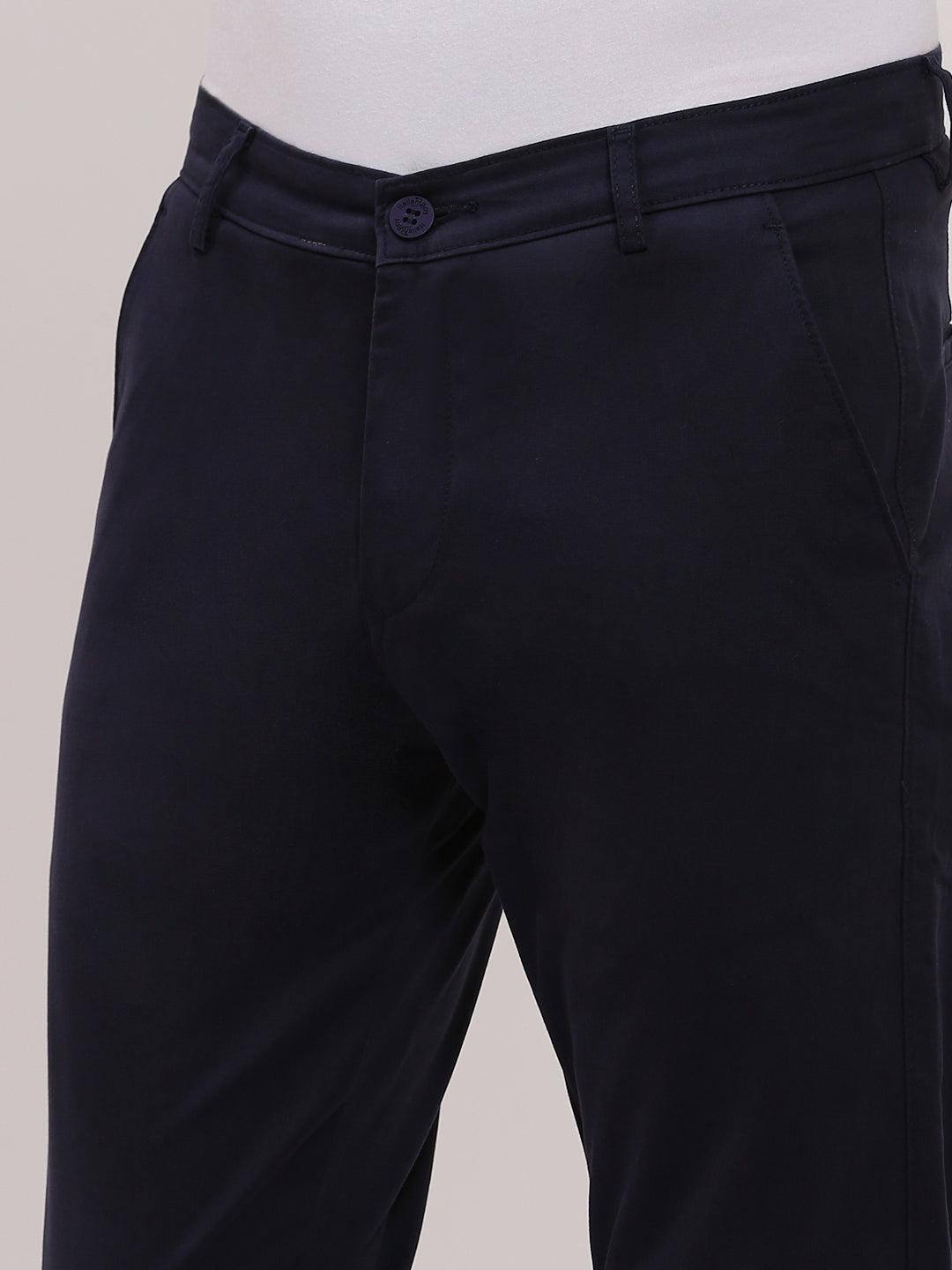 Men Navy Blue Solid Trousers