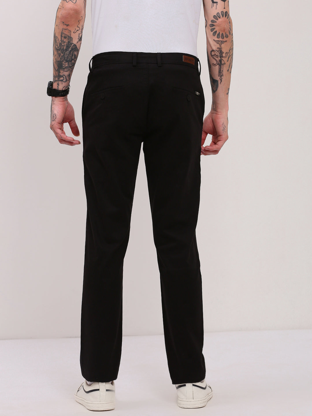 Men Black Solid Trousers