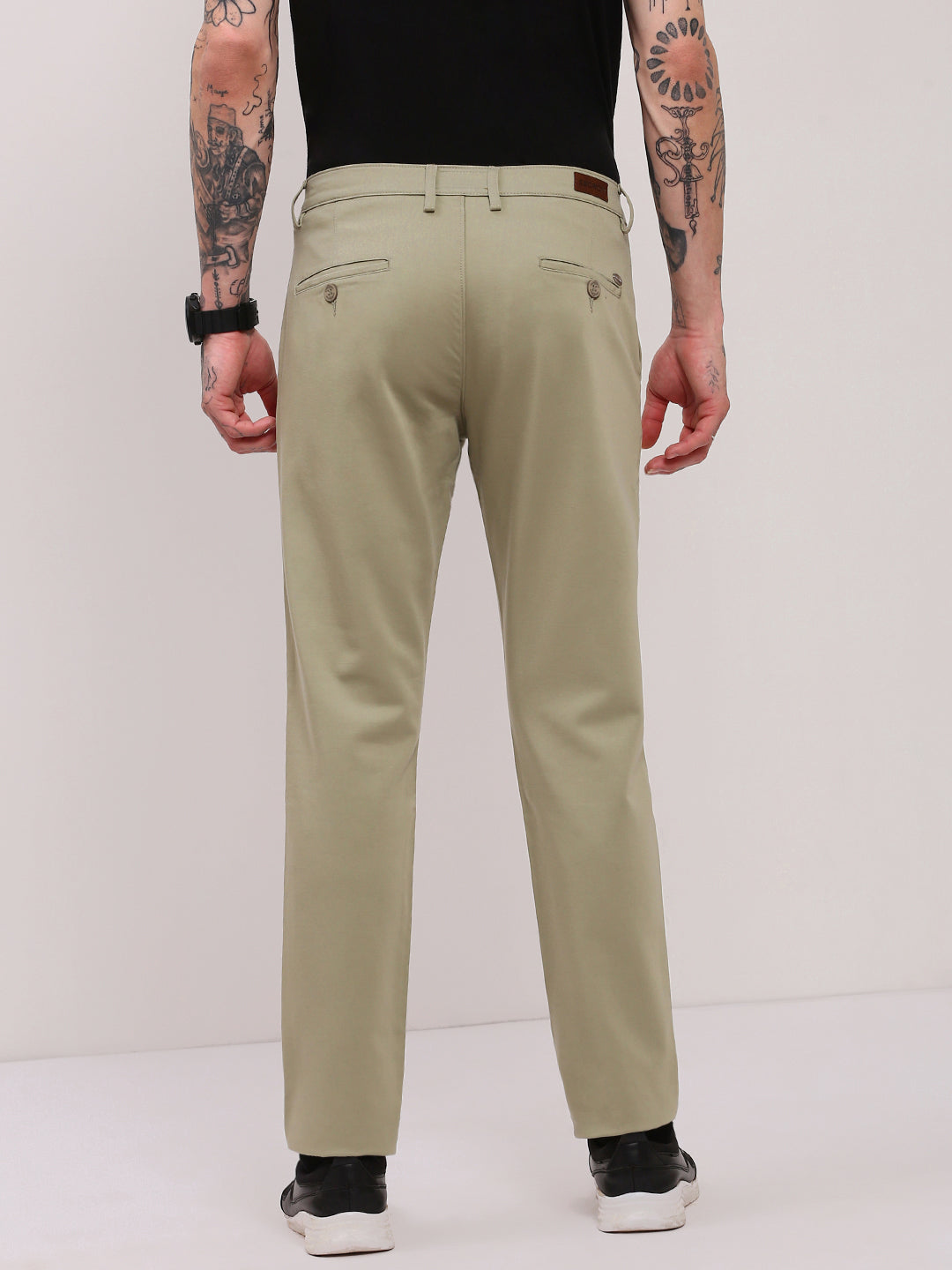 Men Green Solid Trousers