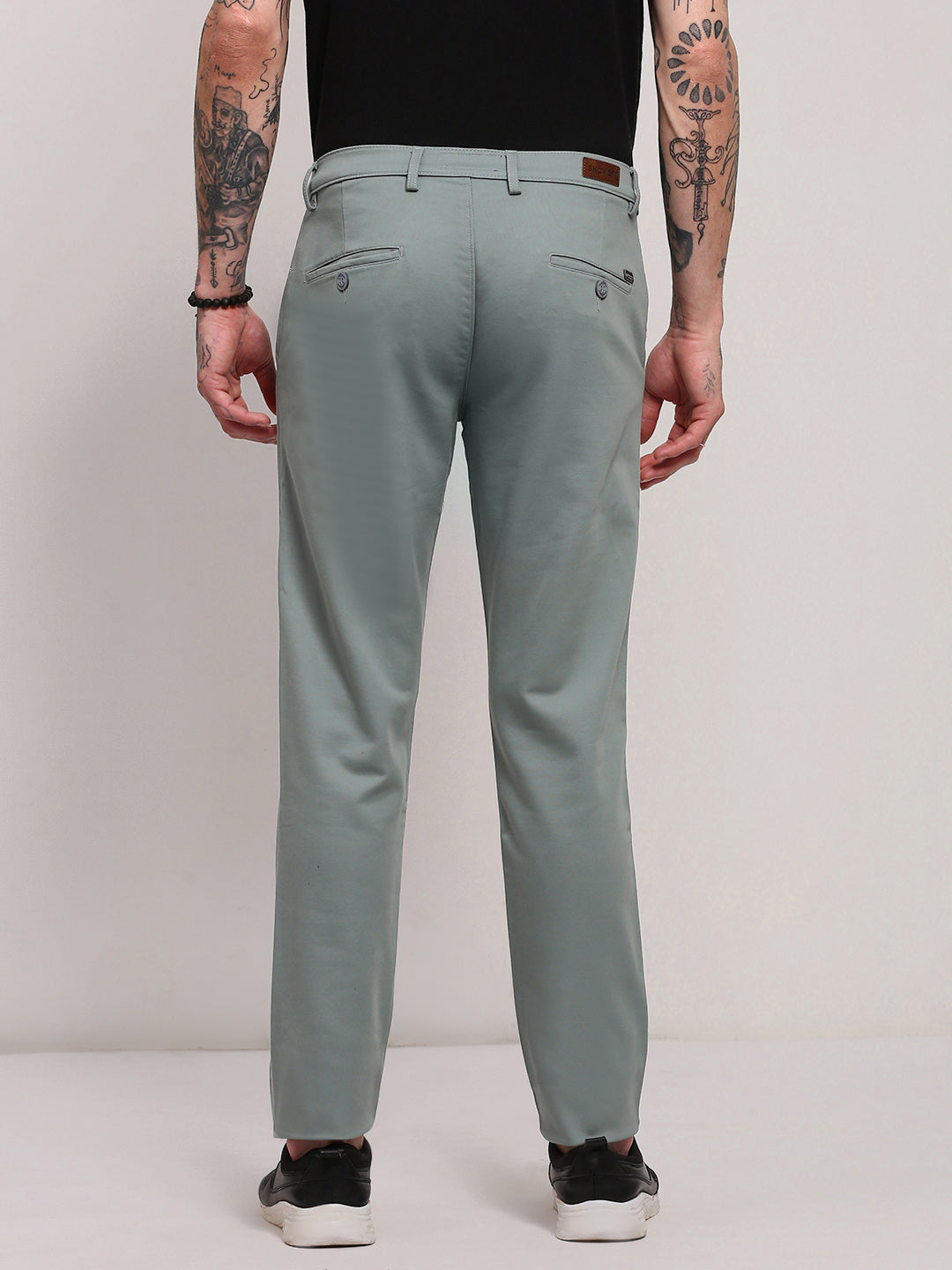 Men Green Solid Trousers