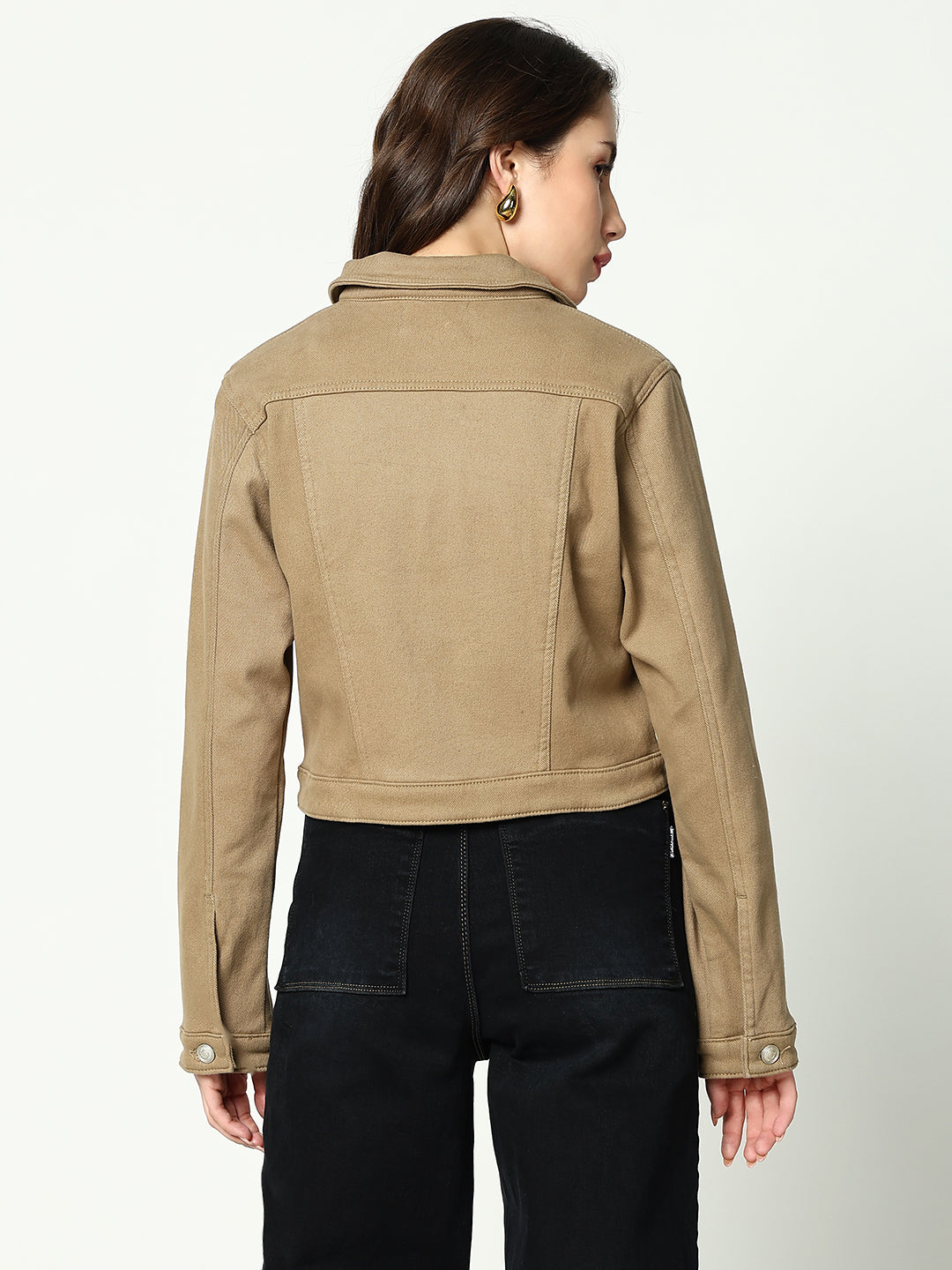 Women's Khaki Solid Denim Jacket