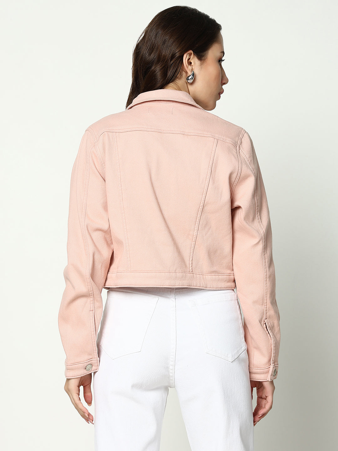 Women's Peach Solid Denim Jacket