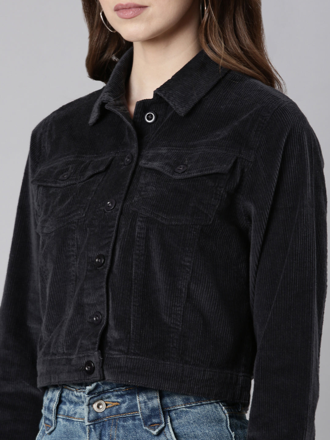 Women Charcoal Solid Tailored Jacket