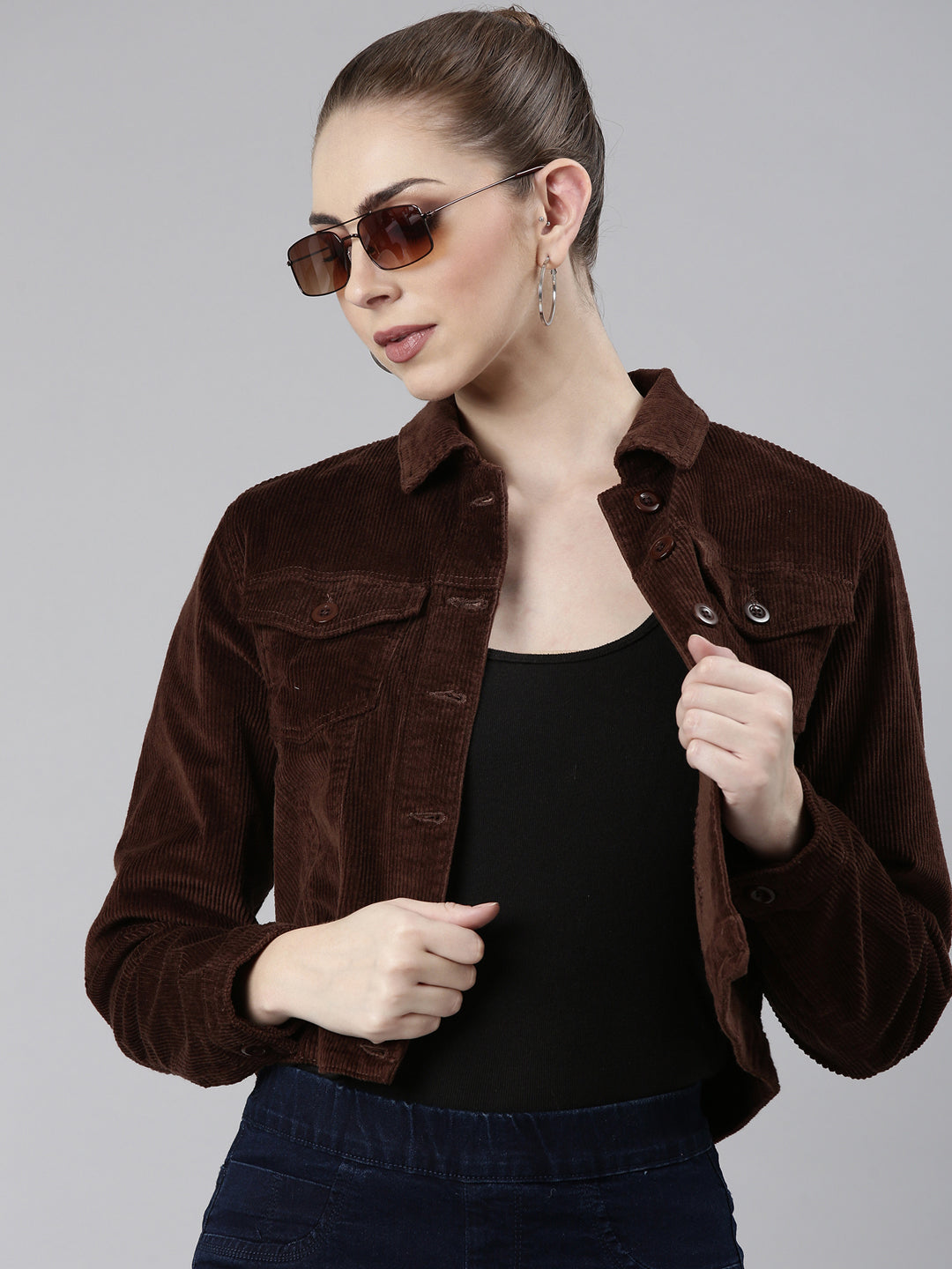 Women Coffee Brown Solid Tailored Jacket