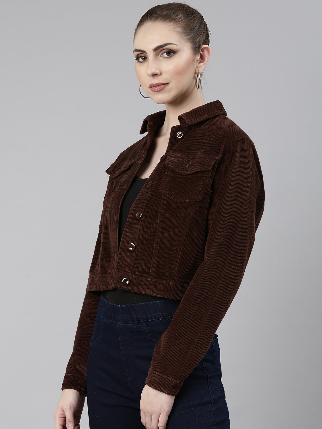 Women Coffee Brown Solid Tailored Jacket