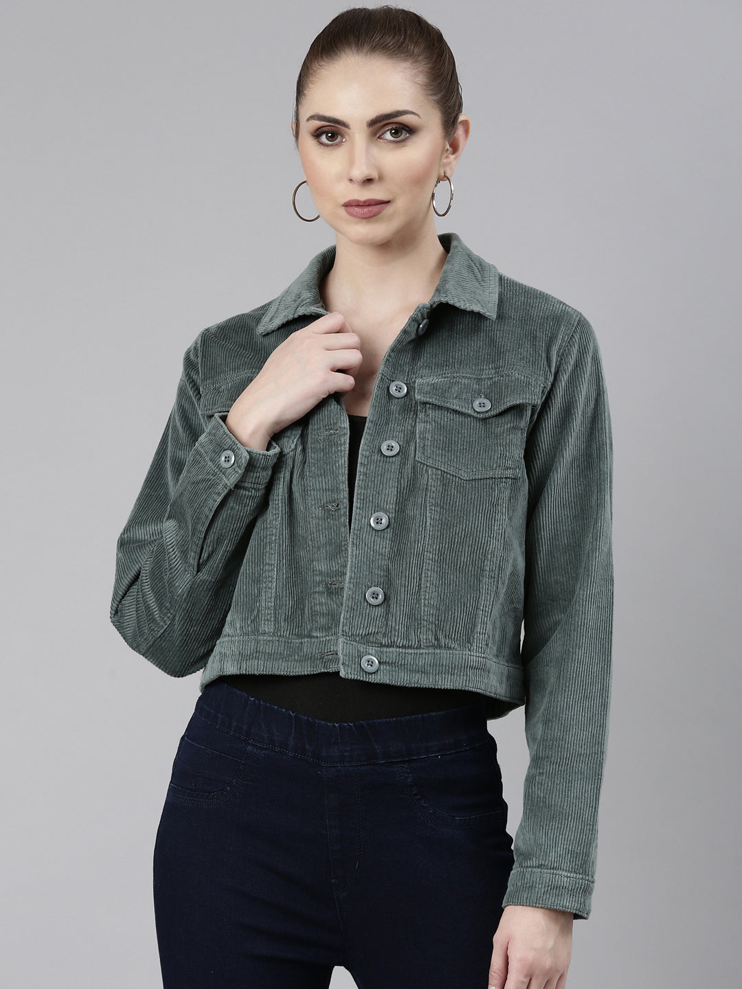 Women Sea Green Solid Tailored Jacket