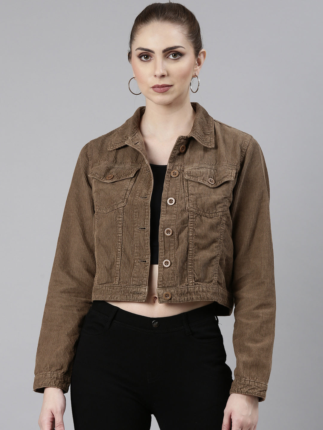 Women Khaki Solid Tailored Jacket