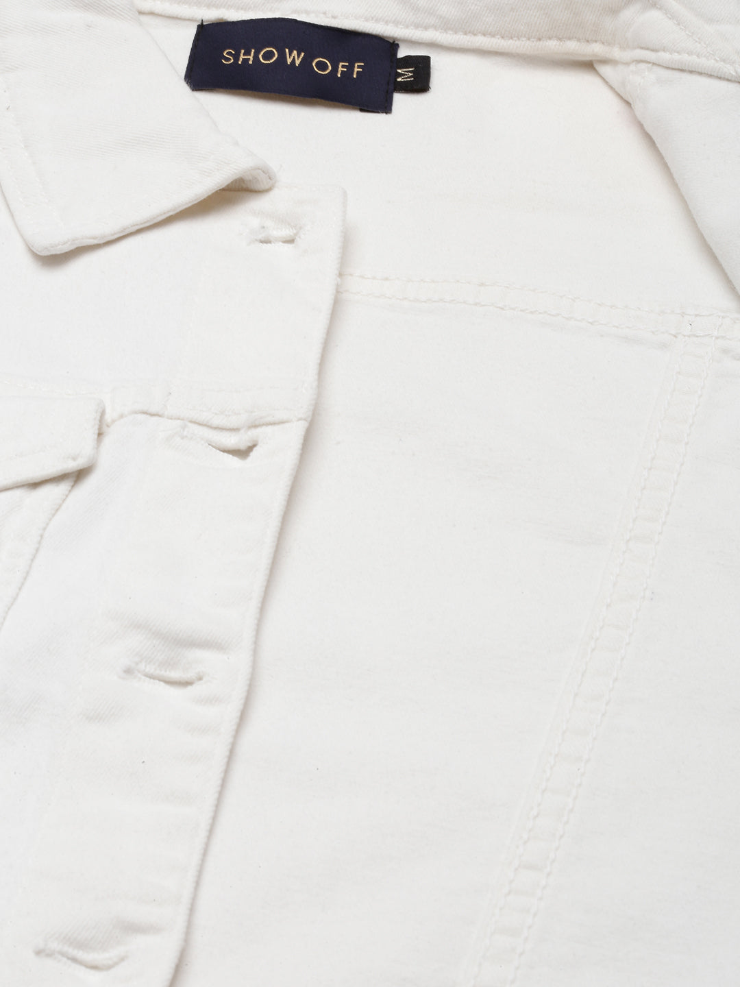 Women White Solid Denim Jacket